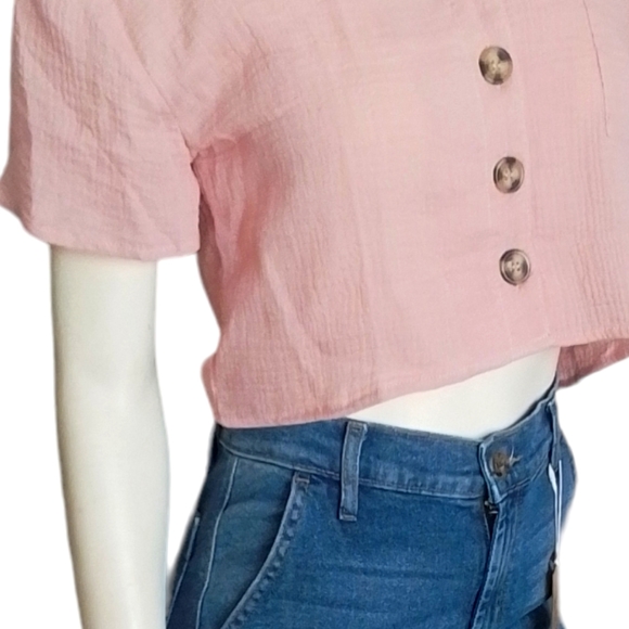 Ci Sono Mauve Crop Button Down Shirt - Picture 5 of 11